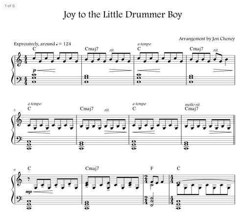 Sheet music preview for Joy to the Little Drummer Boy piano by Jon Cheney
